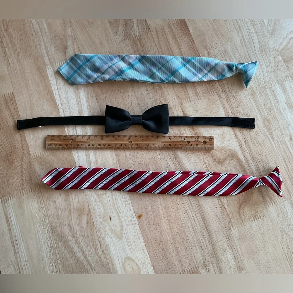 Lot x3 Clip-On Neckties Bow Ties Youth boys Black Blue Green Plaid Red Striped
